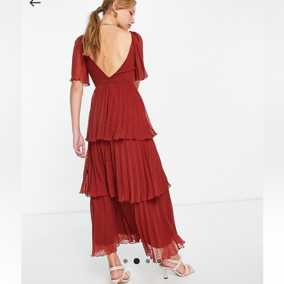 ASOS Design Pleated Textured MIDI Dress with Tiered Skirt - Picture 2 of 4